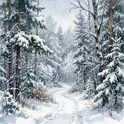 Quiet winter forest path with fresh gentle snowfall